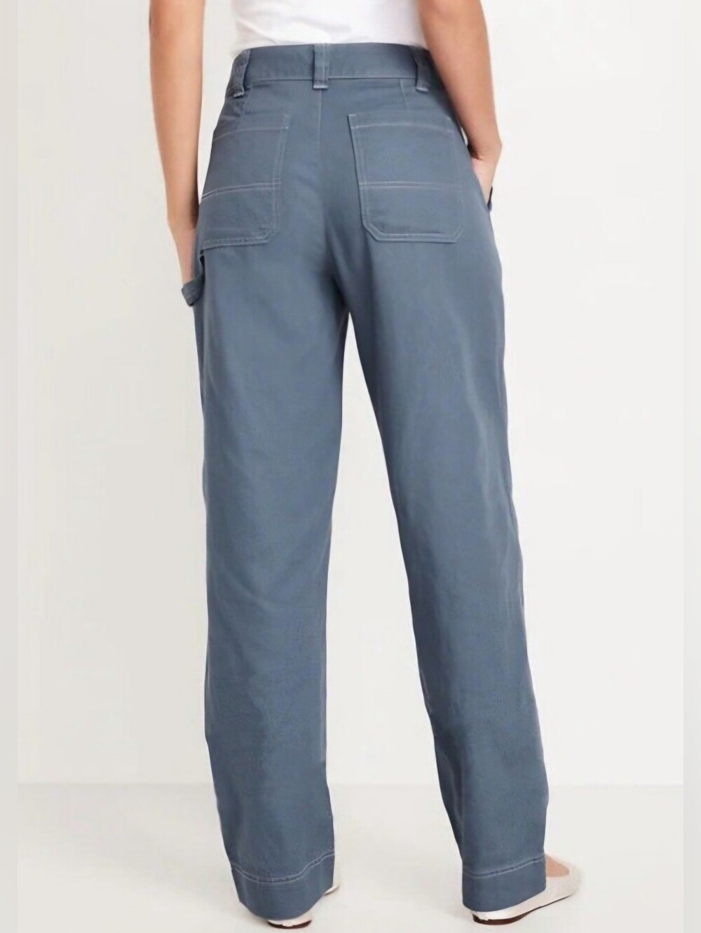 Old Navy High Waisted Utility Pants Size 14 Straight Leg Twill Grey Blue